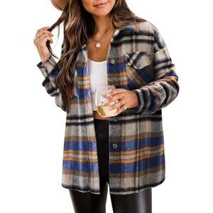 Women Royal Collared V Neck Button Down Oversized Long Sleeve Shirt Top